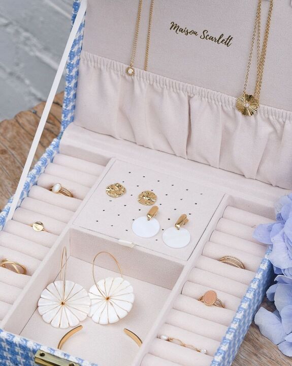 Boîte à bijoux Anne en pied-de-poule bleu. – Image 4