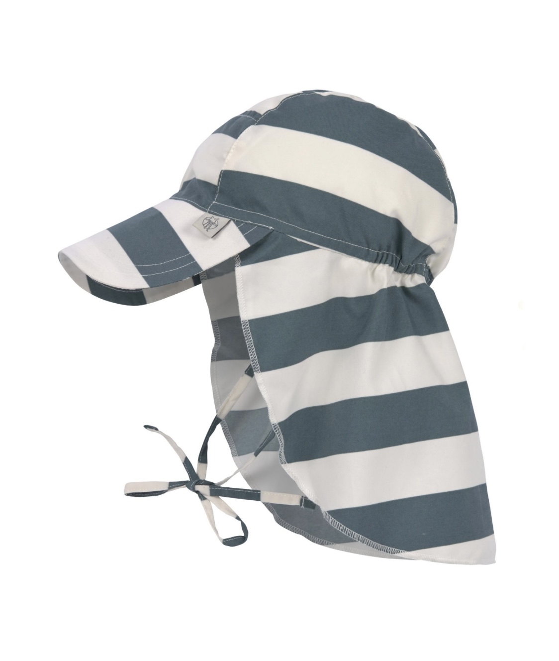 Chapeau Bébé (anti-UV & protège nuque) – Rayés, blanc cassé bleu 3-6mois.