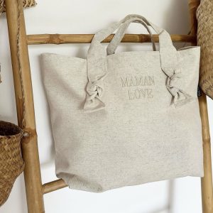City Bag Coton Brodé Maman Love- Sable.
