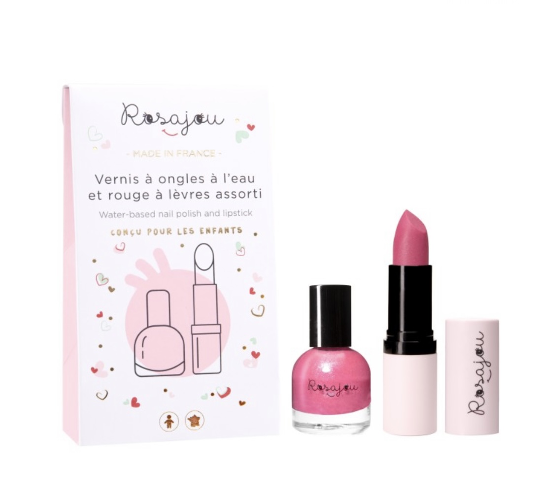 Coffret duo rubis vegan, rouge à lèvres et vernis à ongles. Rosajou