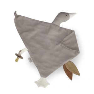 Doudou oie avec attache tétine. Coloris Dove.