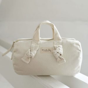 Trousse De Toilette Polochon En Velours – Ecru.