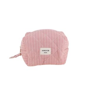 Trousse (petite) AMOUR et 3 coeurs – Vieux rose.